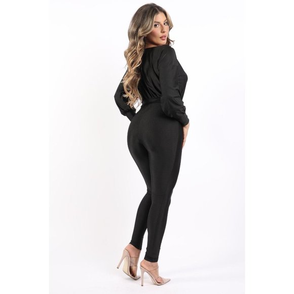 Women's Off Shoulder Shiny Yoga Jumpsuit Tie Waist Comfy Cute Black Burgundy - Picture 7 of 9